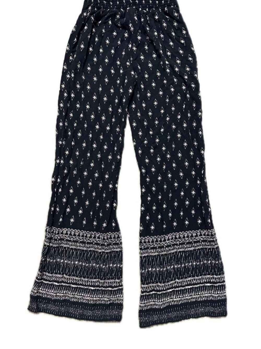 Karen Brooks Black and White Bohemian Wide Leg Flared Loose Flowy High Rise Pant
